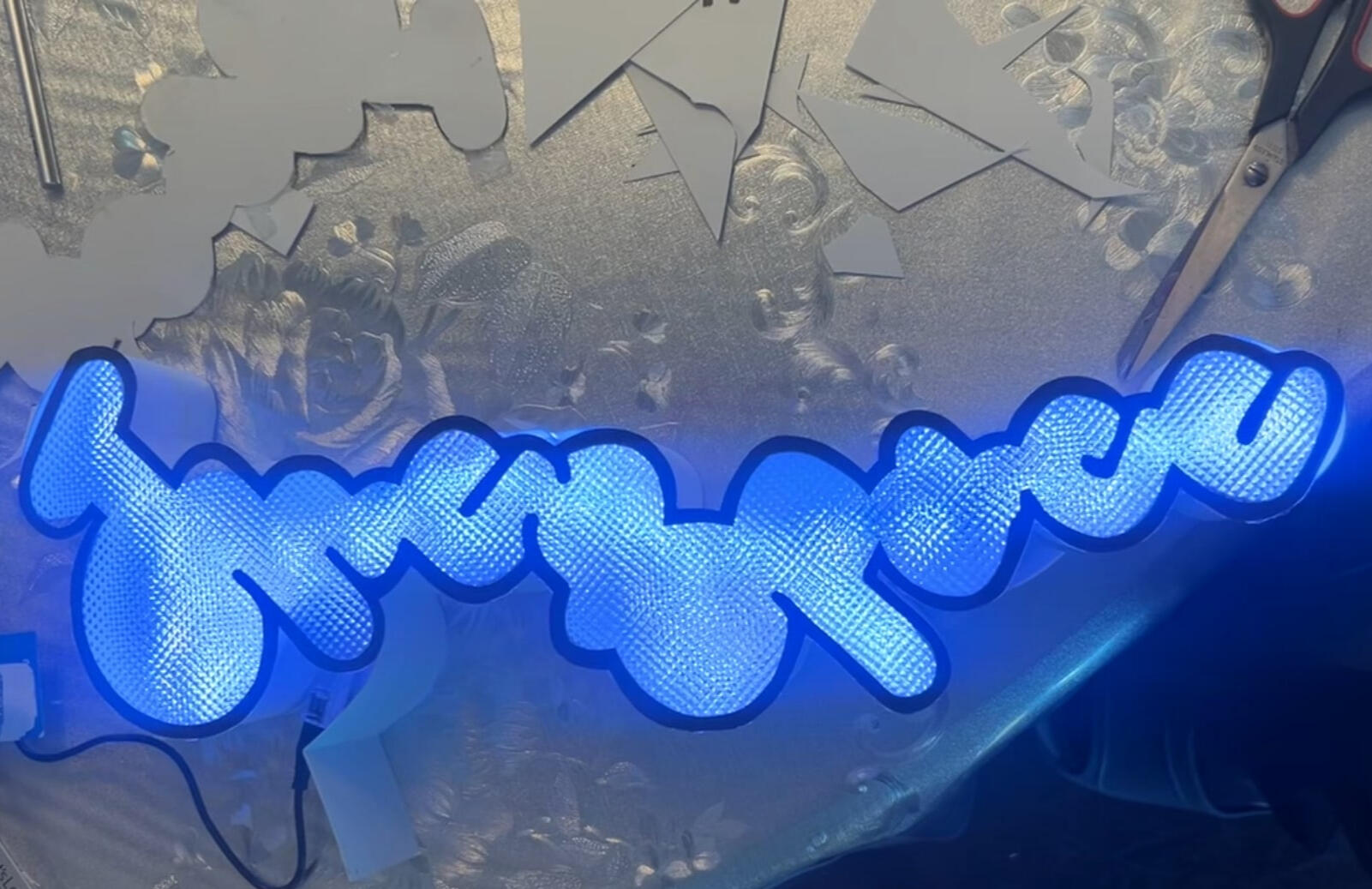 Co-designed light up sign concept. Shown: early structural prototype